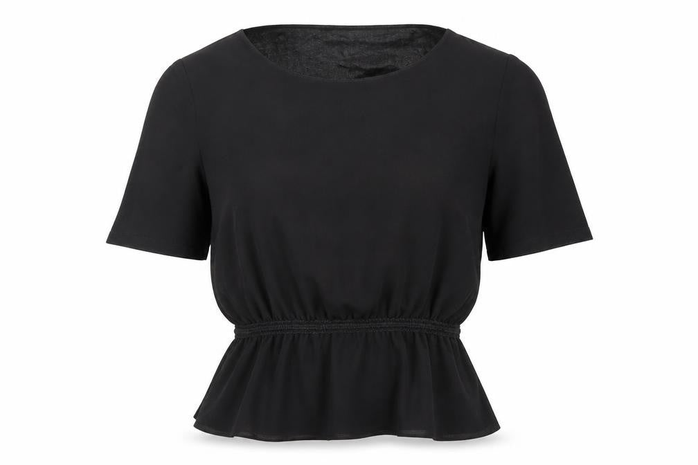 Front view of Papaya women’s black basic blouse, size UK 10