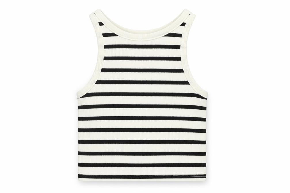 Front view of Divided girls’ white striped basic tank, size S
