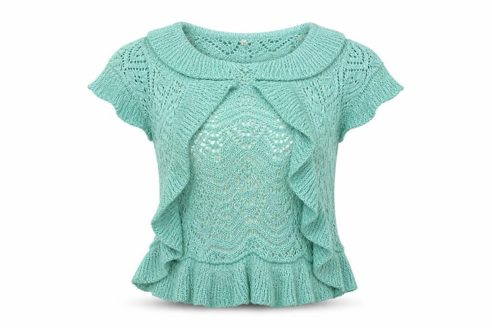 Front view of Preworn women’s green jumper, size UK 10
