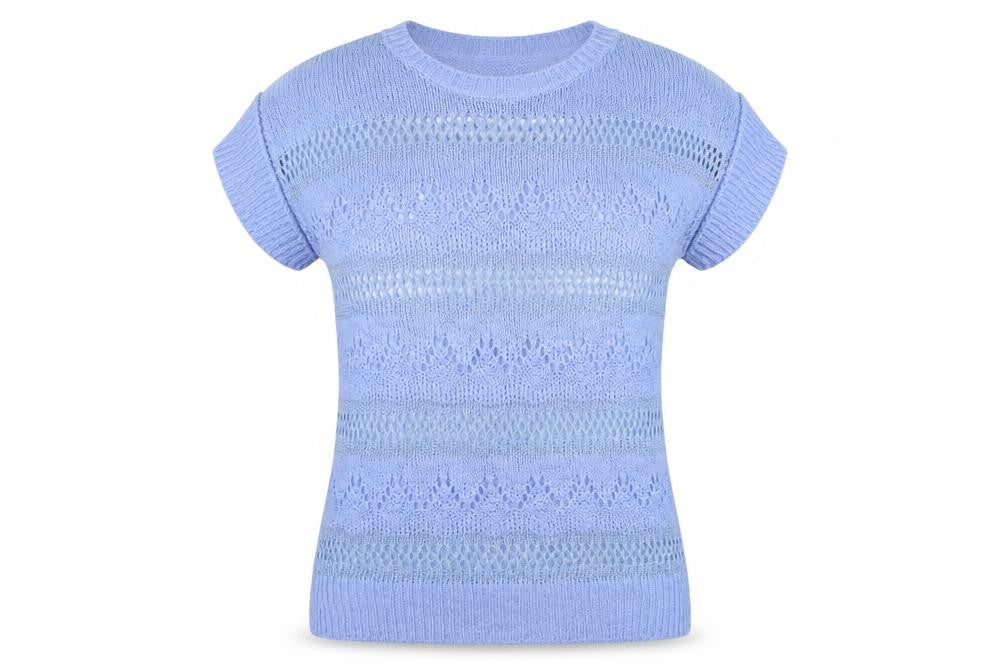 Front view of Jeffrey & Paula women’s blue jumper, size UK 12
