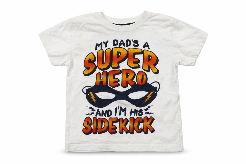 Front view of Primark boys’ white basic t-shirt, size 3-4, years - super hero