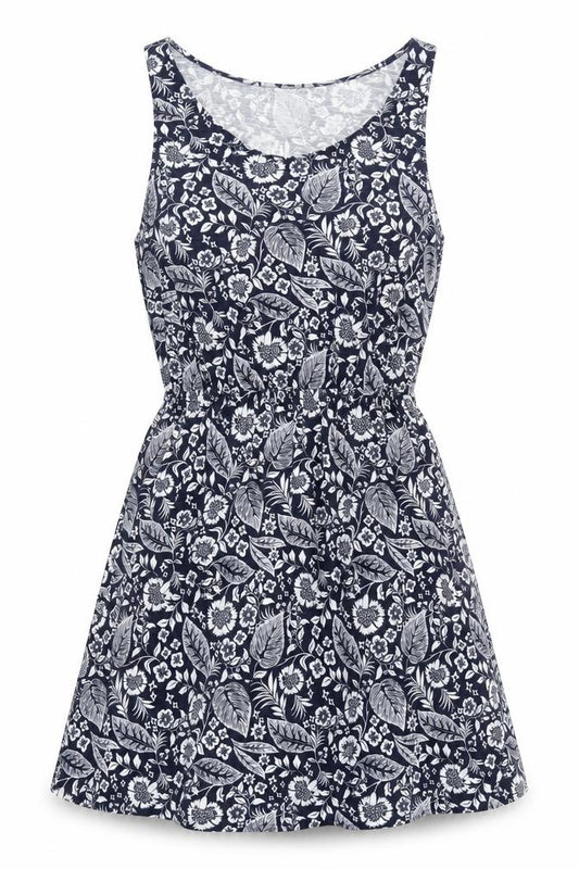Front view of H&M women’s blue floral a-line, size M
