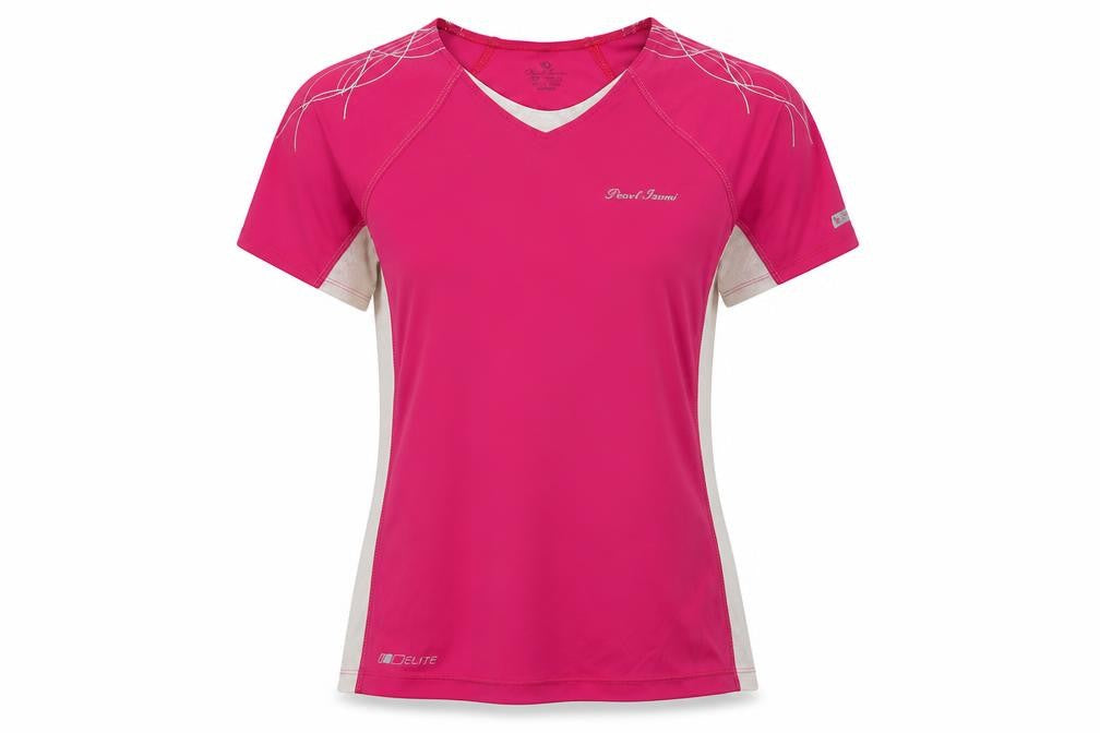 Front view of Pearl Izumi women’s pink basic t-shirt, size S