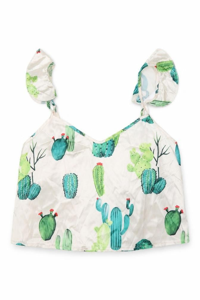 Nasty Gal Womens White Floral Satin Cropped Tank Size 10 - Cactus