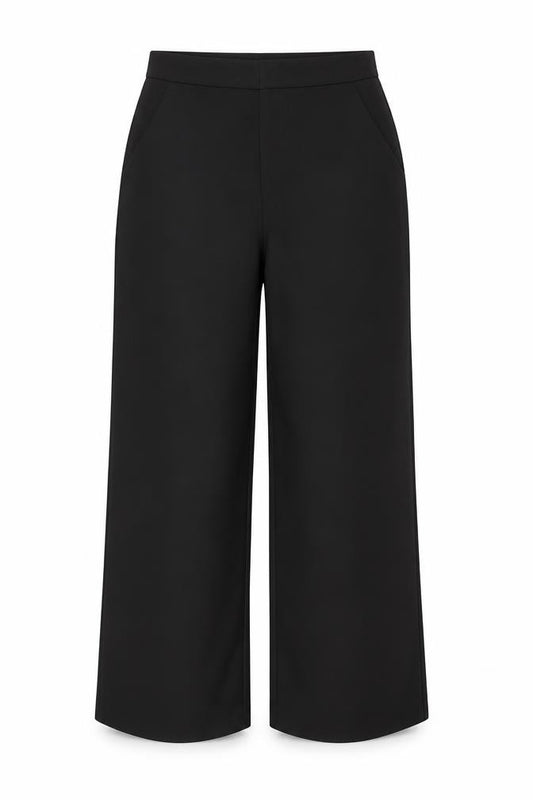 Front view of PRETTYLITTLETHING women’s black trousers, size UK 12, 33-inch leg