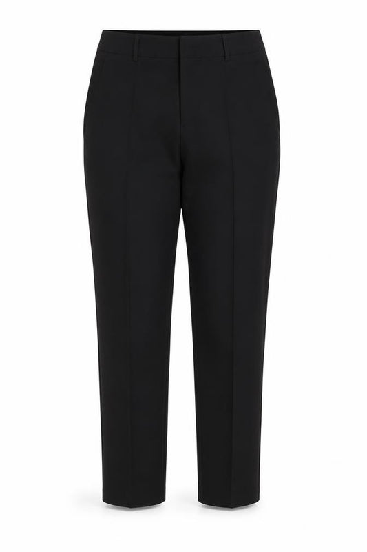 Front view of PRETTYLITTLETHING women’s black trousers, size UK 12, 31-inch leg