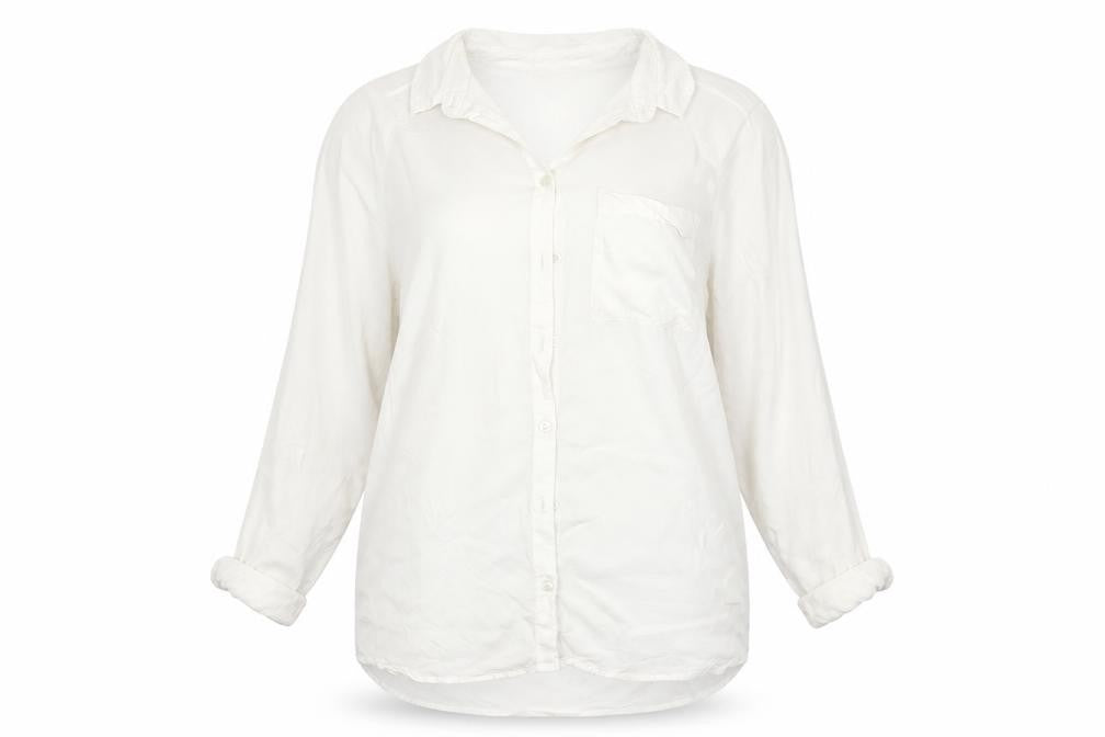 Front view of Papaya women’s white basic button-up, size UK 10