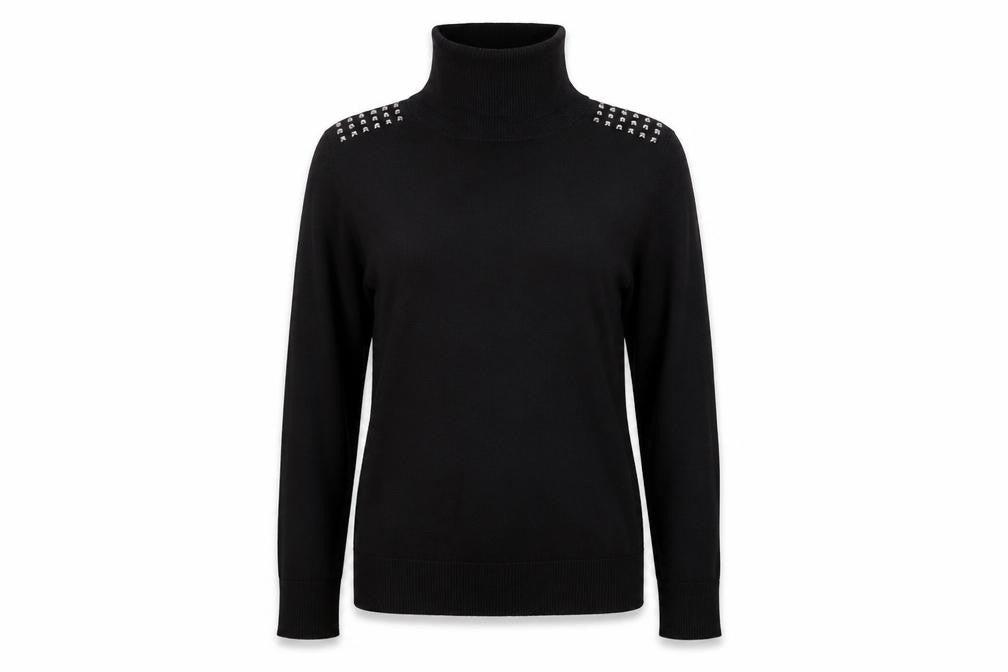 Front view of Retrology women’s black jumper, size S