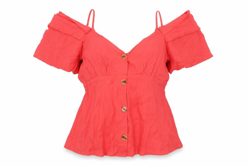 Front view of Topshop women’s red basic t-shirt, size UK 10