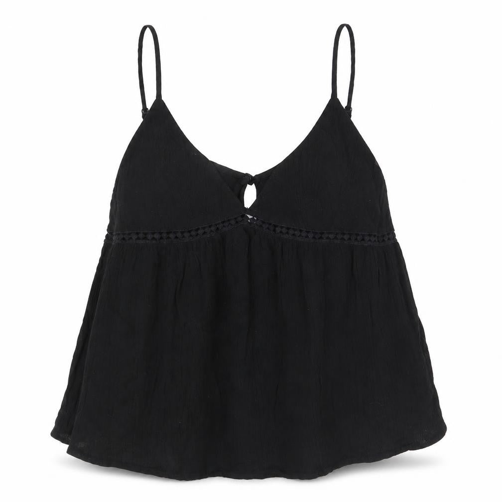Front view of ASOS women’s black basic tank, size UK 8