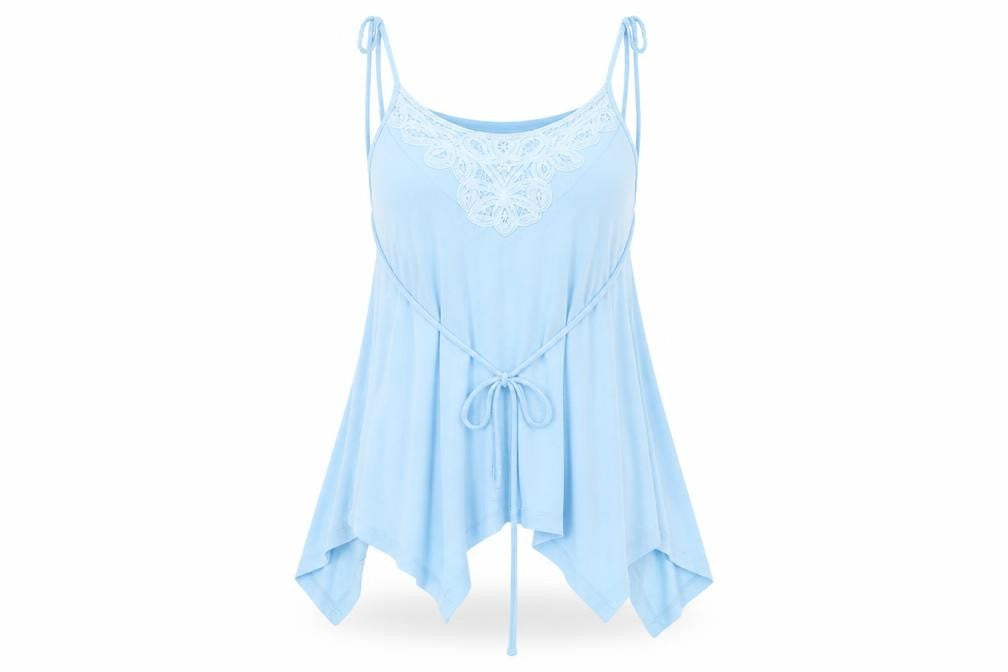 Front view of Simply Be women’s blue basic blouse, size UK 12