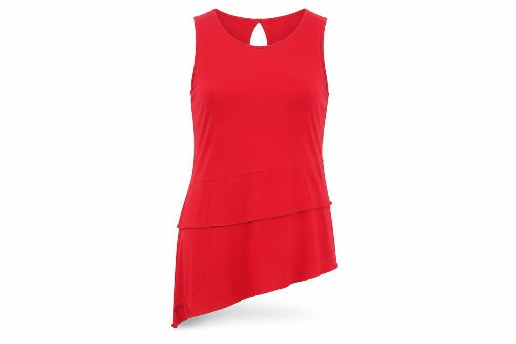 Front view of Capsule women’s red basic blouse, size UK 14