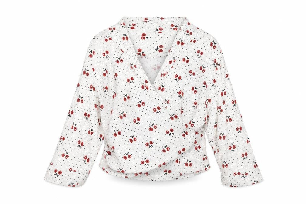 Front view of MAX women’s white polka dot cardigan jumper, size L