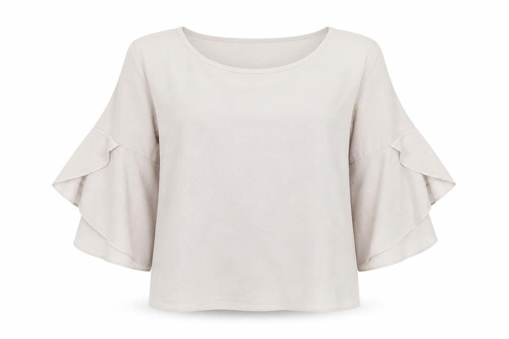 Front view of SHEIN women’s beige basic blouse, size L