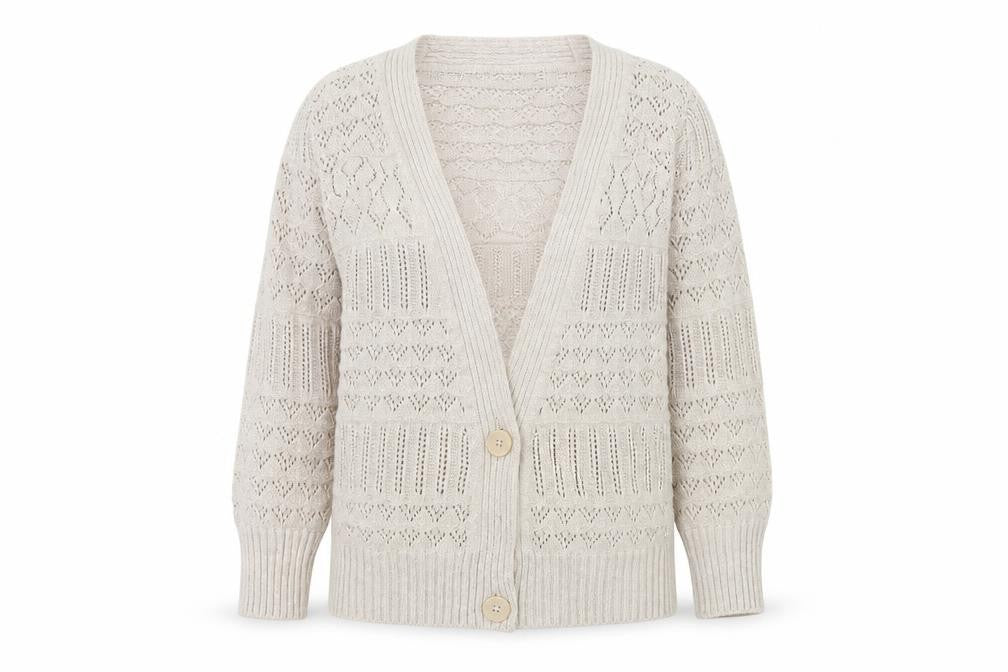 Front view of George women’s beige cardigan jumper, size UK 8