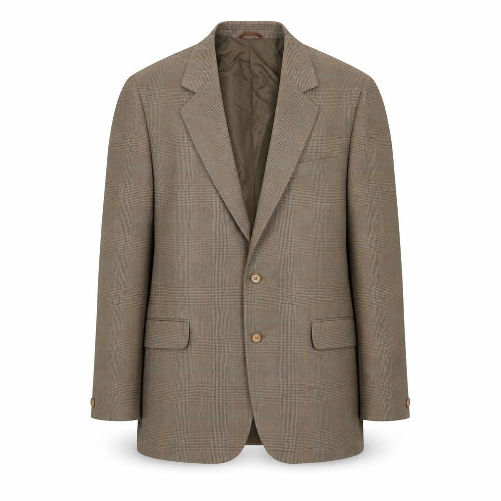Front view of Terylene men’s brown plaid jacket blazer, size 40