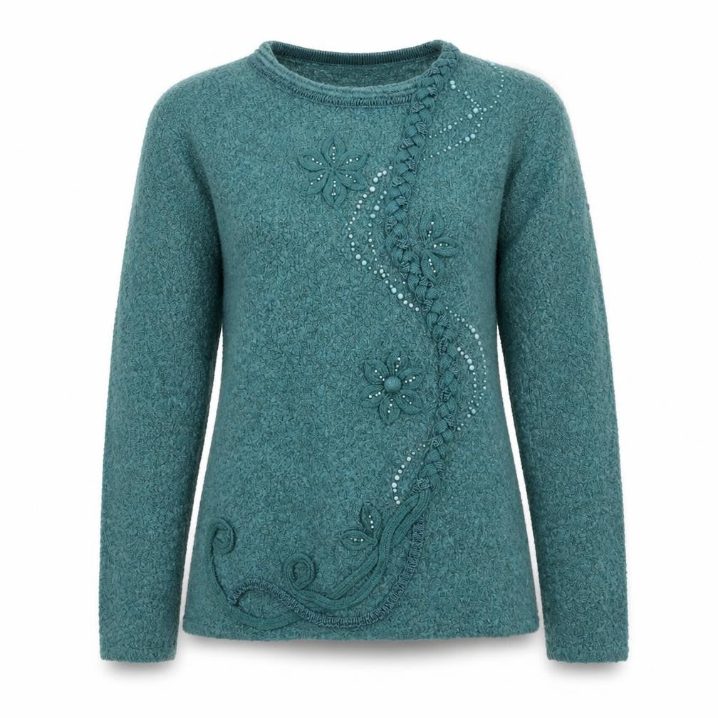 Front view of Tay Louise women’s green knit jumper, size S