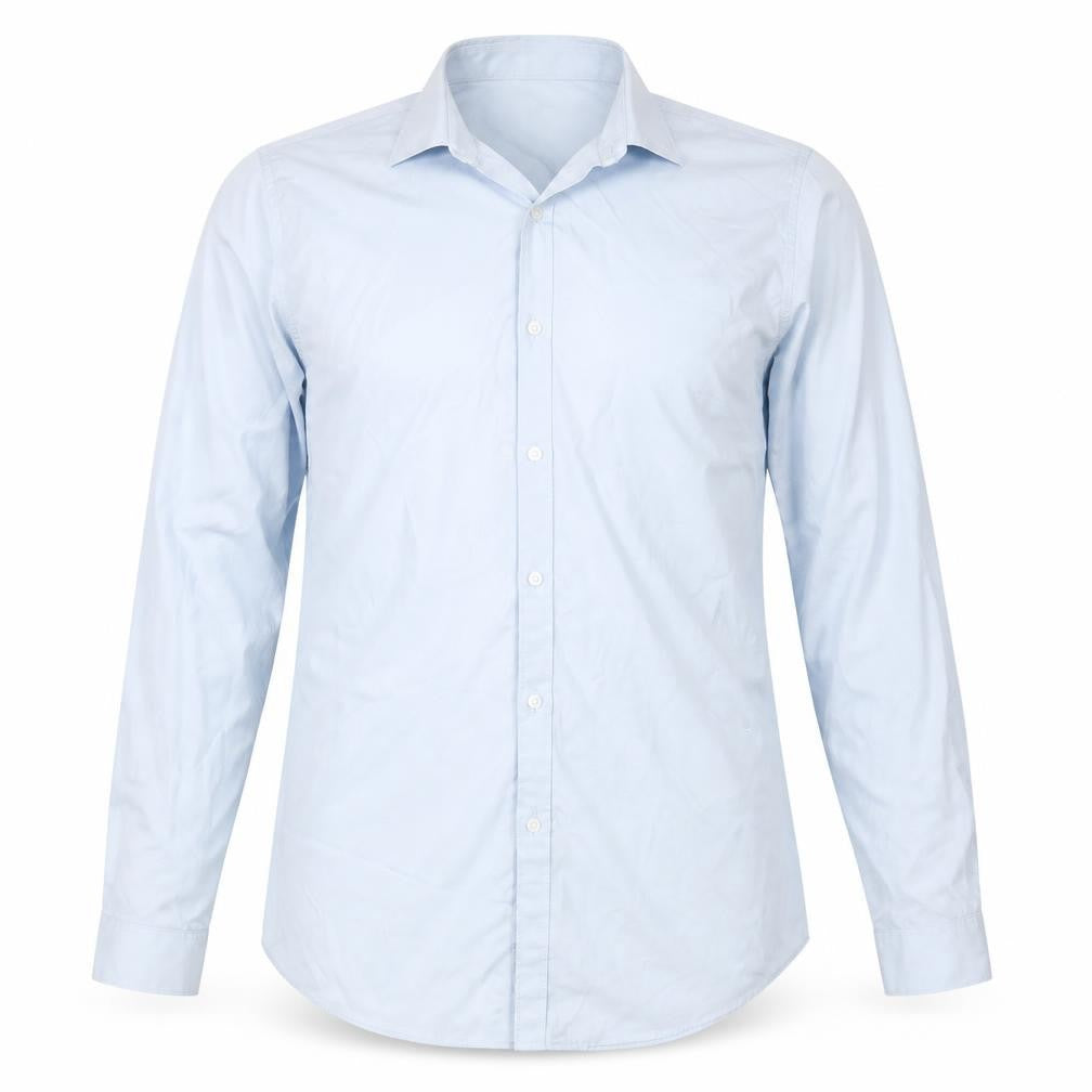 Front view of Topman men’s blue button-up, size M