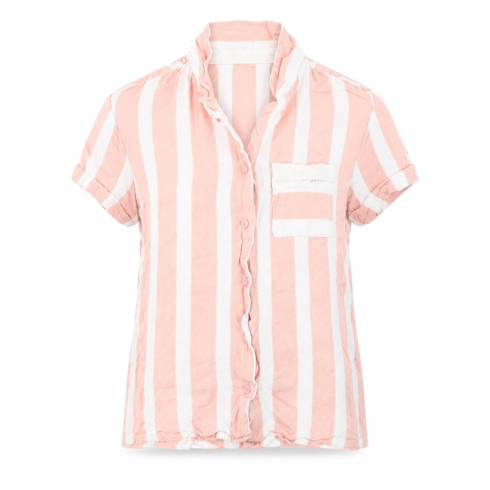 Front view of Matalan women’s pink striped top pyjama top, size UK 10