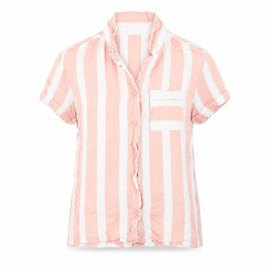 Front view of Matalan women’s pink striped top pyjama top, size UK 10
