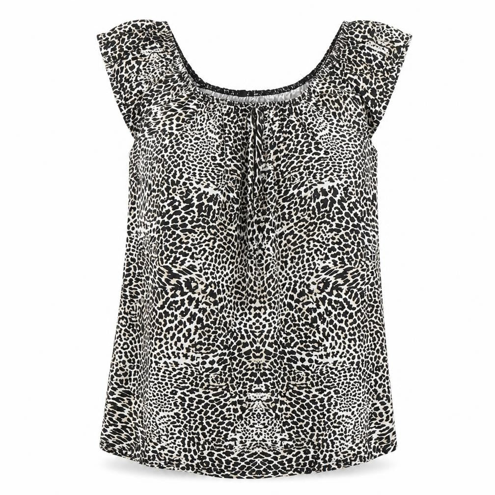 Front view of Peacocks women’s brown animal print basic t-shirt, size UK 14