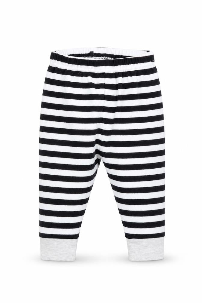 Front view of Primark Baby Black Striped Jogger Trousers, size 6-9, Months