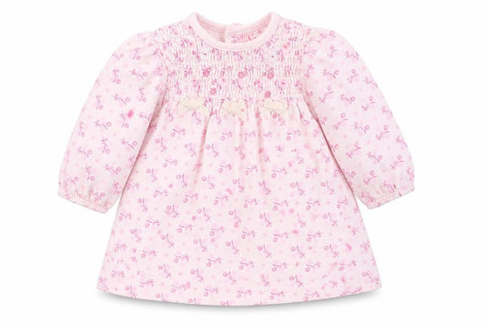 Front view of Zip Zap girls’ pink floral a-line, size 6-9, months