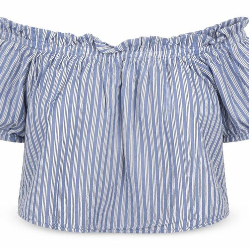 Bershka Womens Blue Striped  Cropped T-Shirt Size S