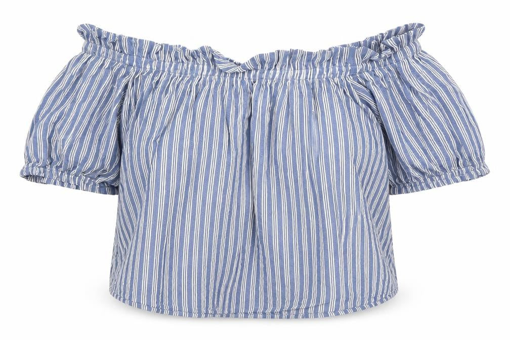 Bershka Womens Blue Striped  Cropped T-Shirt Size S