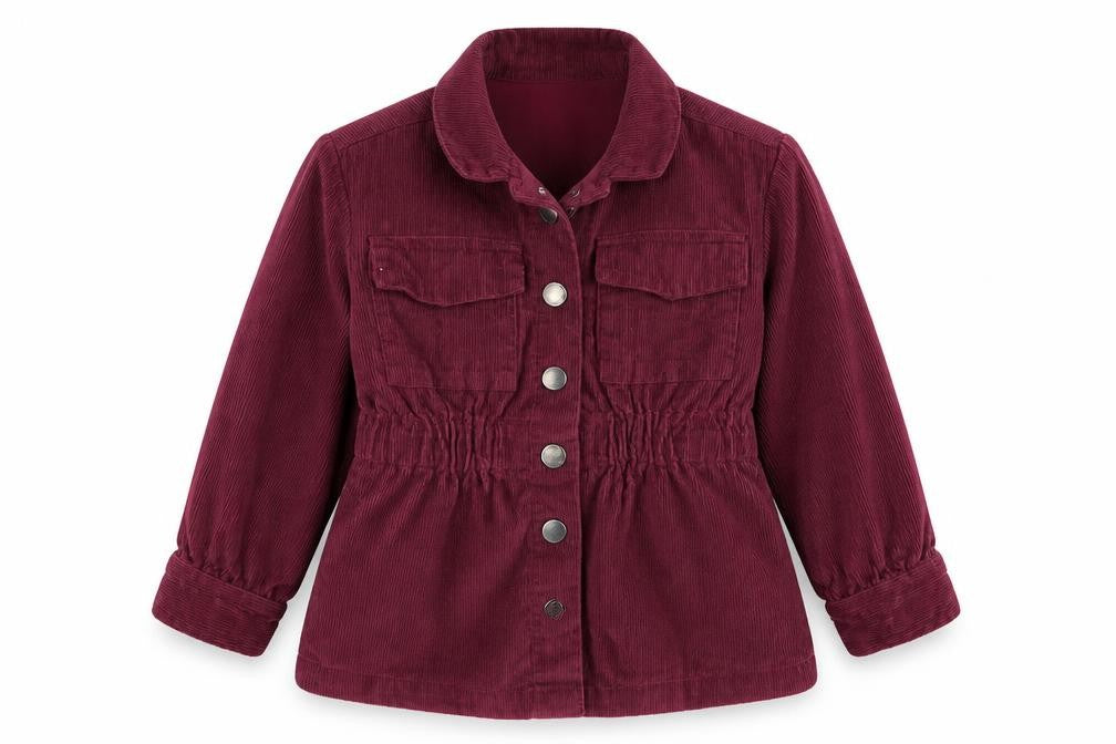 Front view of Next girls’ purple corduroy jacket, size 4, years