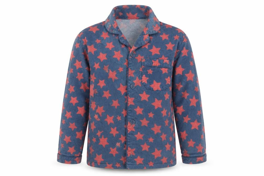 Front view of Primark boys’ blue geometric pyjama top, size 7-8, years