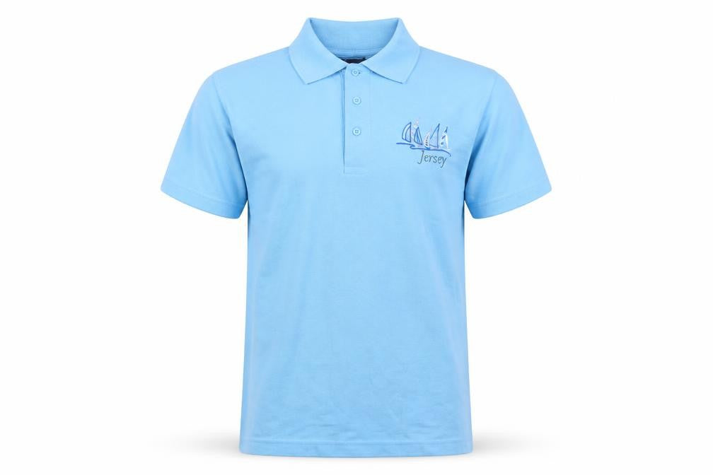 Front view of Uneek Classic men’s blue polo, size S