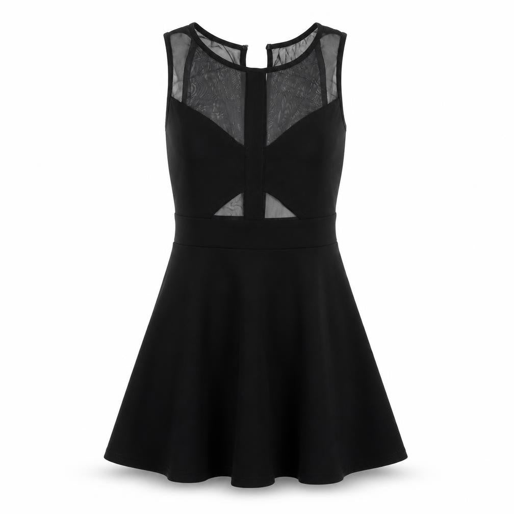 Front view of women’s black fit & flare one size