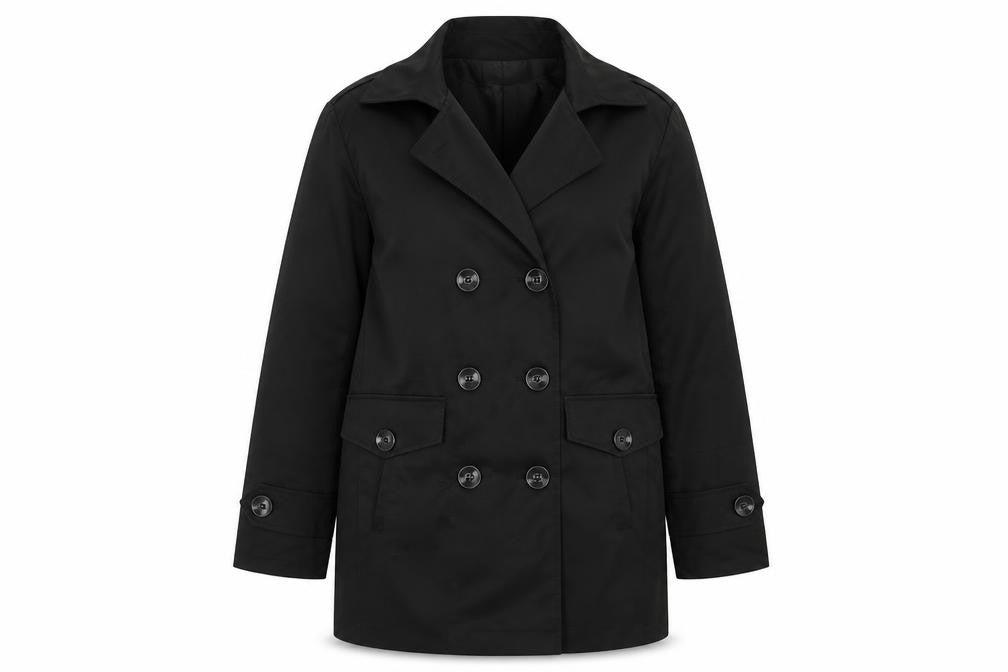 Front view of VSKa women’s black overcoat coat one size