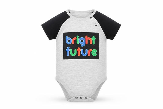 Front view of Pep&Co Baby Grey Colourblock Romper One-Piece, size 6-9, Months - Bright Future