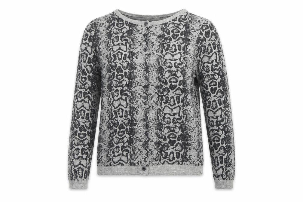 Front view of Limited Collection women’s silver animal print jumper, size UK 10