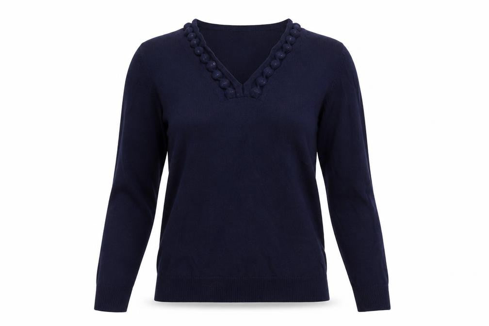 Front view of just elegant women’s blue jumper, size S