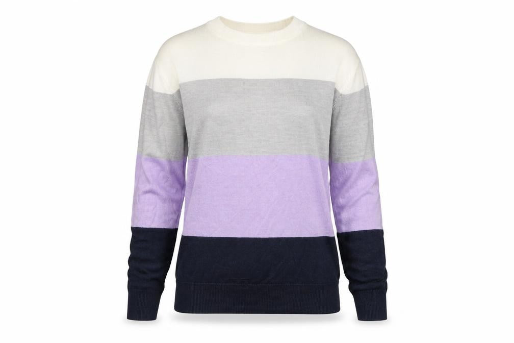 Front view of Marks & Spencer women’s multicoloured striped jumper, size UK 6