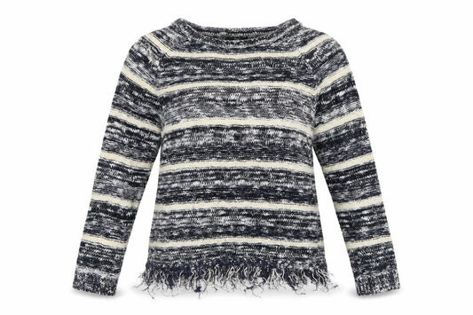 Front view of M&Co women’s multicoloured striped jumper, size UK 12