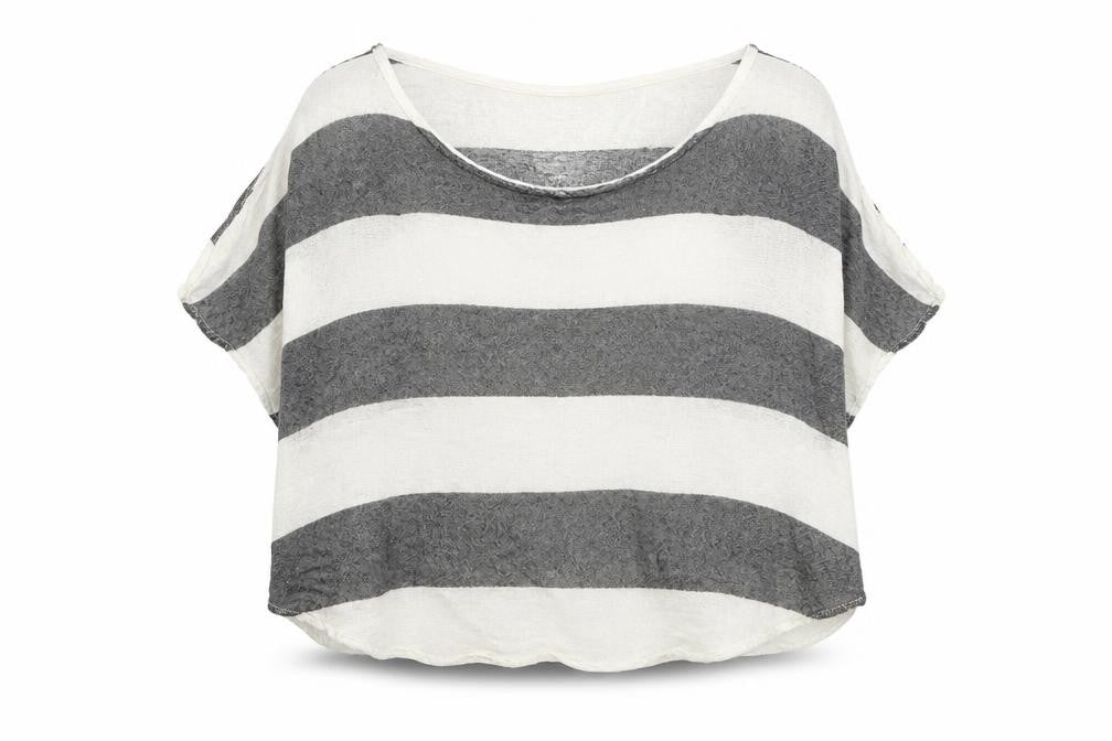 Front view of ASOS women’s multicoloured striped basic t-shirt, size UK 6
