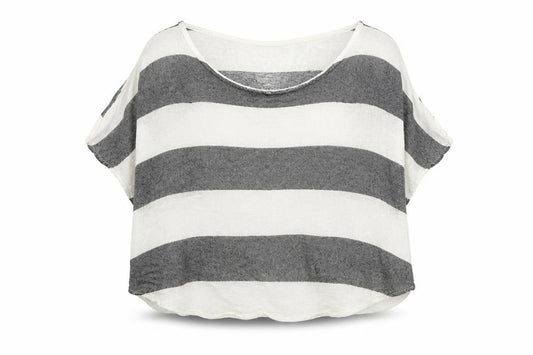 Front view of ASOS women’s multicoloured striped basic t-shirt, size UK 6