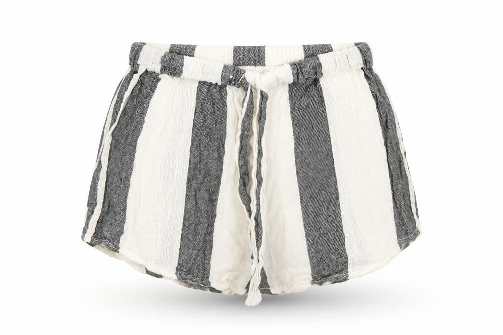 Front view of ASOS women’s multicoloured striped cut-off shorts, size UK 8