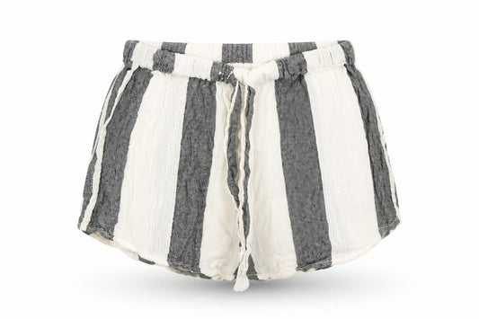 Front view of ASOS women’s multicoloured striped cut-off shorts, size UK 8