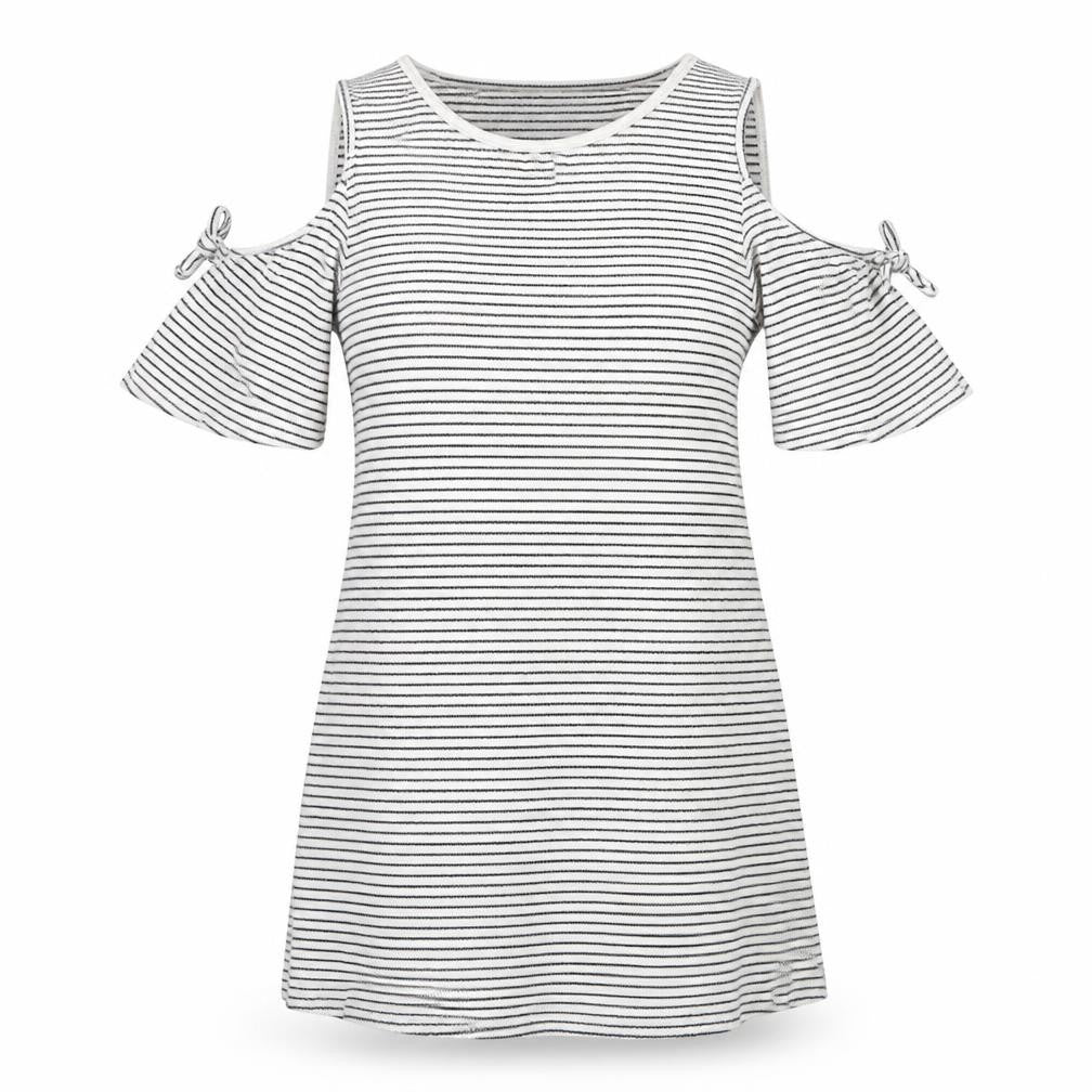 Front view of F&F women’s white striped mini, size UK 10