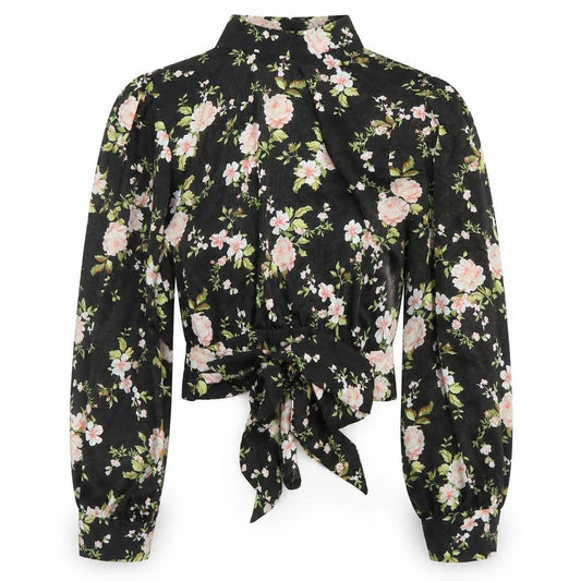 Front view of Topshop women’s black floral basic blouse, size UK 6