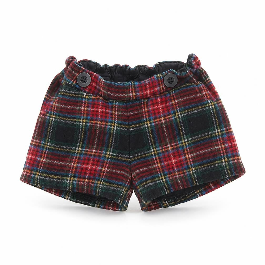 Front view of Next girls’ red check culotte shorts, size 2, years