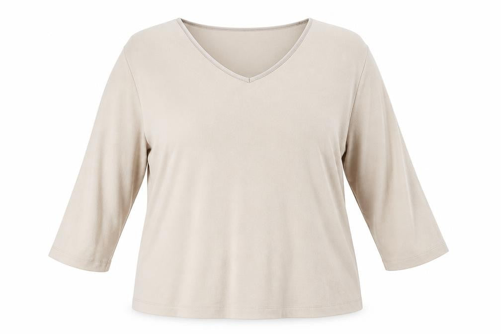 Front view of Poppy women’s beige basic blouse, size UK 20
