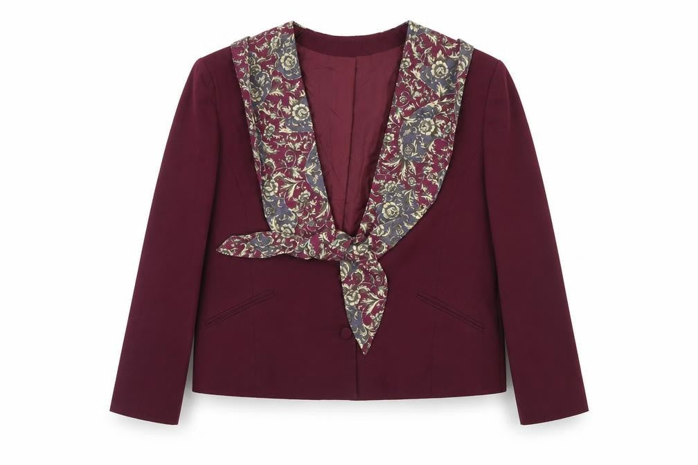 Front view of Preworn women’s purple jacket, size UK 18, - shoulder pads
