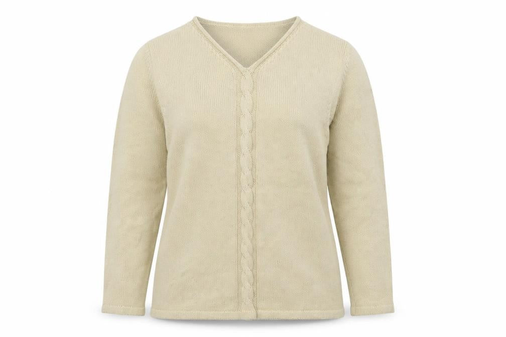 Front view of Cotswold women’s beige knit jumper, size UK 8