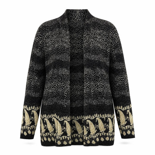 Berkertex Womens Black Geometric  Cardigan Jumper Size 14  - Pleated